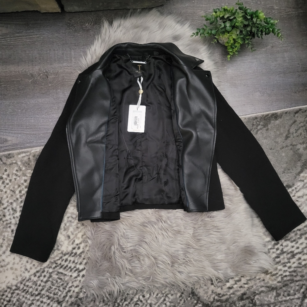 NWT TED BAKER Topas Faux Leather Collar Biker Zip Jacket size 3 - Picture 9 of 16